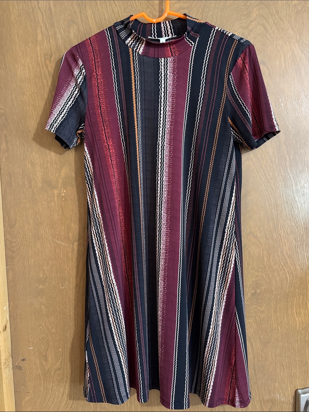 BCBGeneration Burgundy and Black Striped Midi Dress